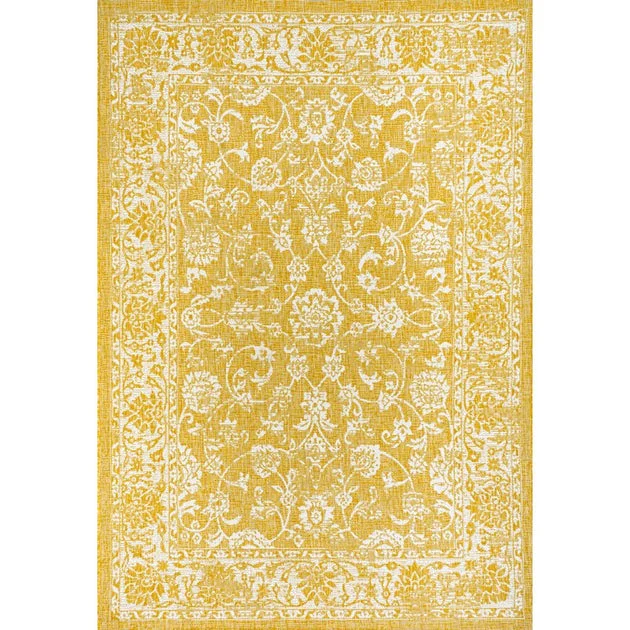 Tela Bohemian Textured Weave Floral 72" L x 47" W Indoor/Outdoor Area Rug - Yellow/Cream