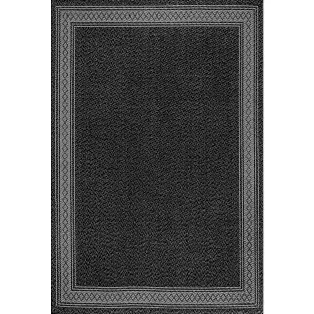 Lucia Classic Diamond Border 60" L x 35" W Indoor/Outdoor Area Rug - Black/Gray