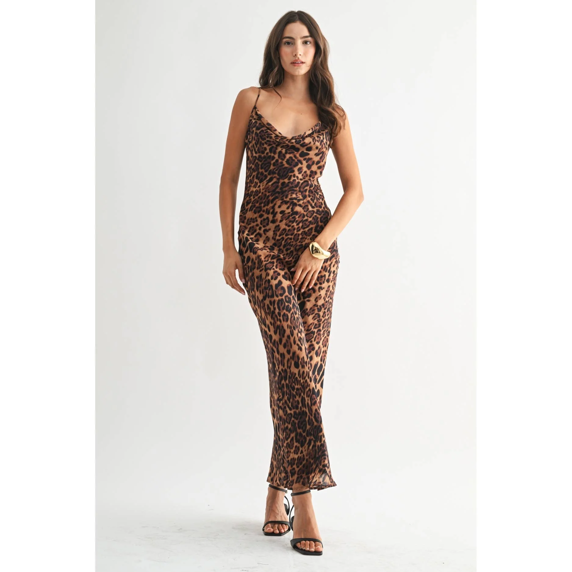Valentina Leopard Cowl Neck Maxi Dress