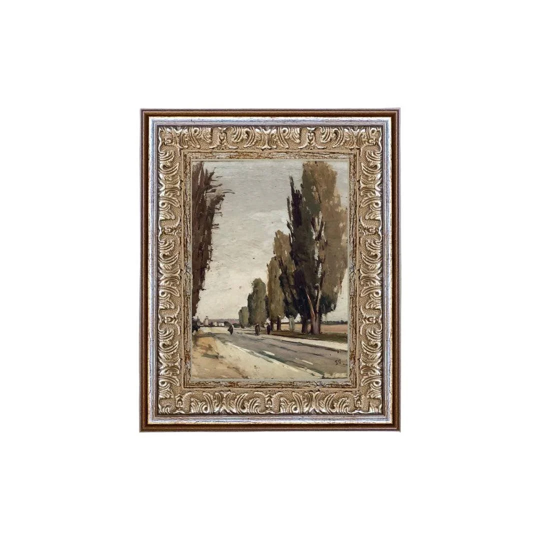 European Tree Lane Framed Antique Art