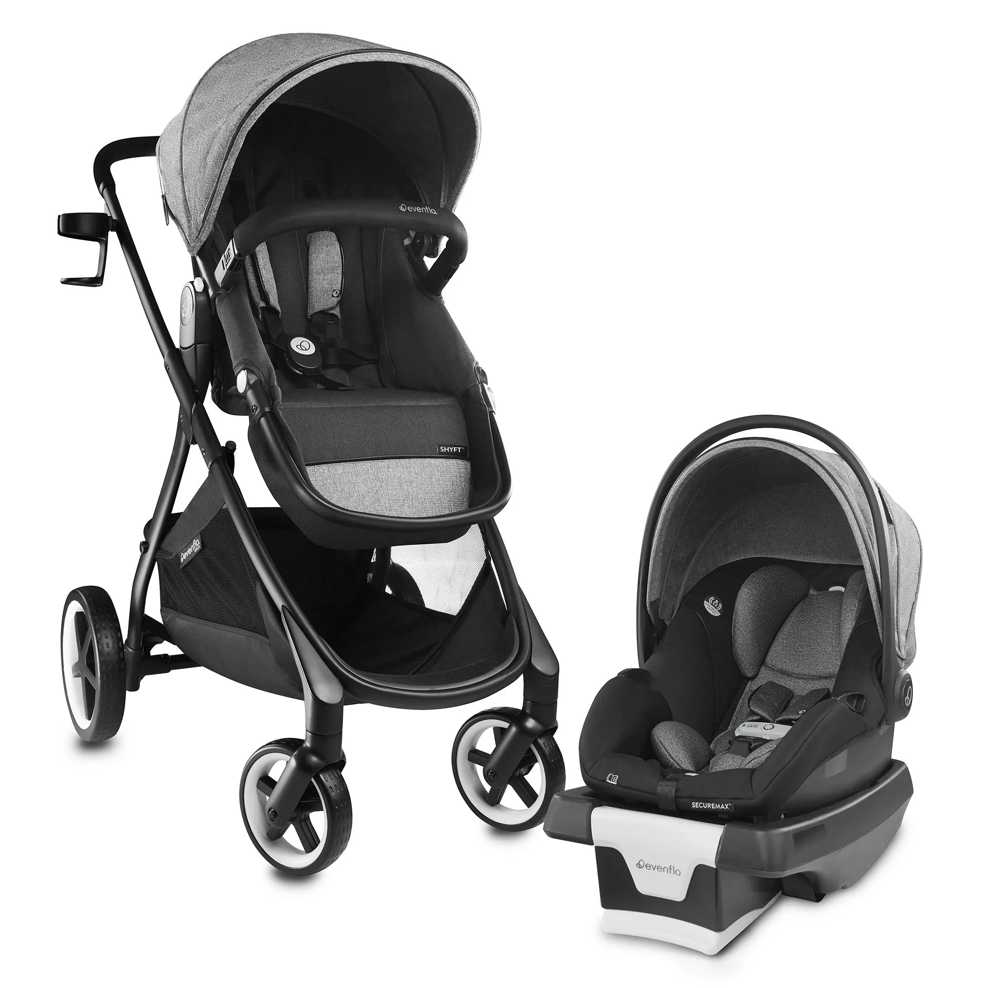 Evenflo Gold Shyft Travel System Stroller w/ SecureMax Car Seat, Moonstone Grey
