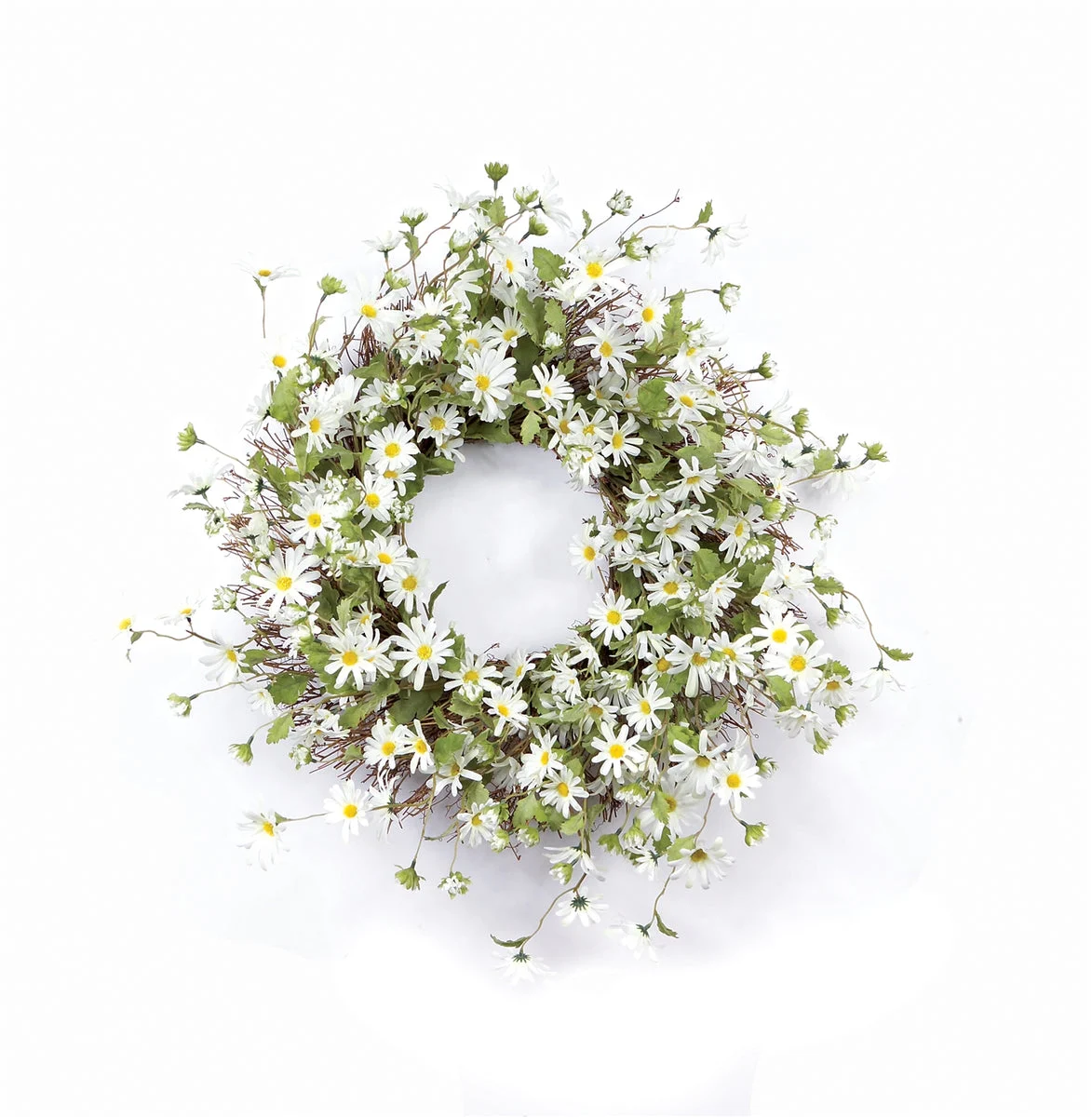 Daisy Flower Wreath 23" – Polyester Bloom Ring with Green Foliage & Twig Frame, Seasonal Door Accent by Melrose