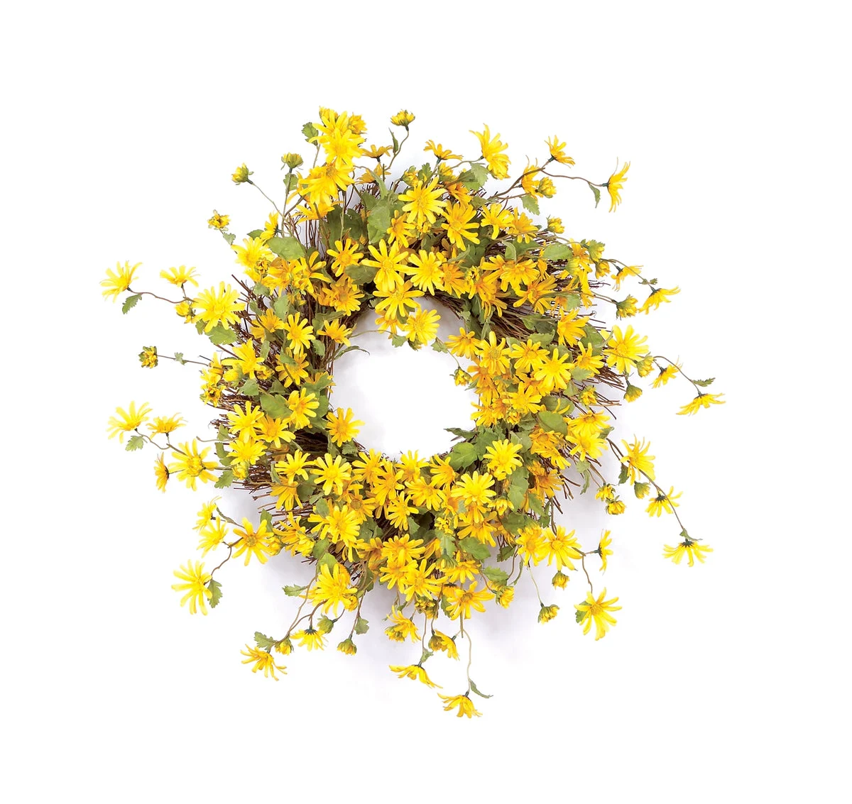 Spring Yellow Daisy Wreath 23" – Lifelike Floral Ring in Polyester with Rustic Twig Backing by Melrose
