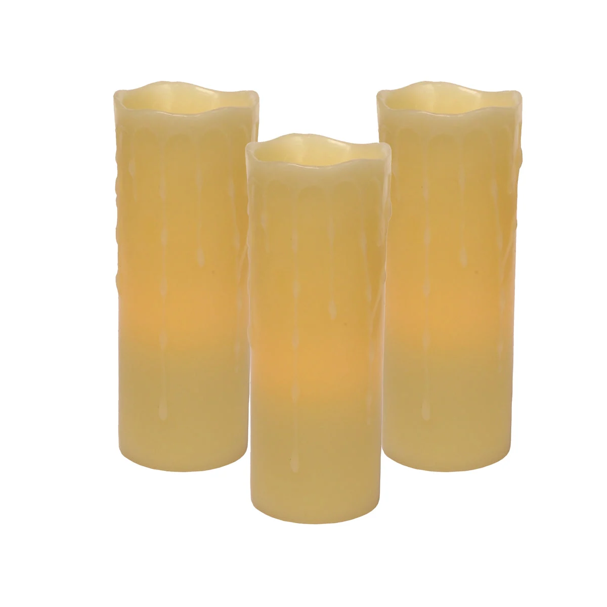 LED Wax Dripping Pillar Candles (Set Of 3) 8 Inch Height Flameless Home Lighting By Melrose