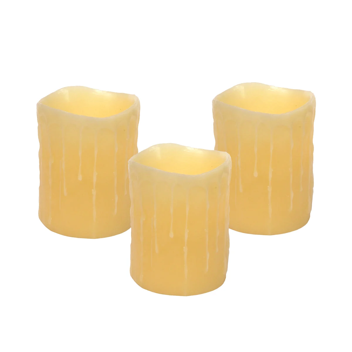 LED Wax Dripping Pillar Candles Set Of 3 5 Inch Height Flameless Home Lighting By Melrose