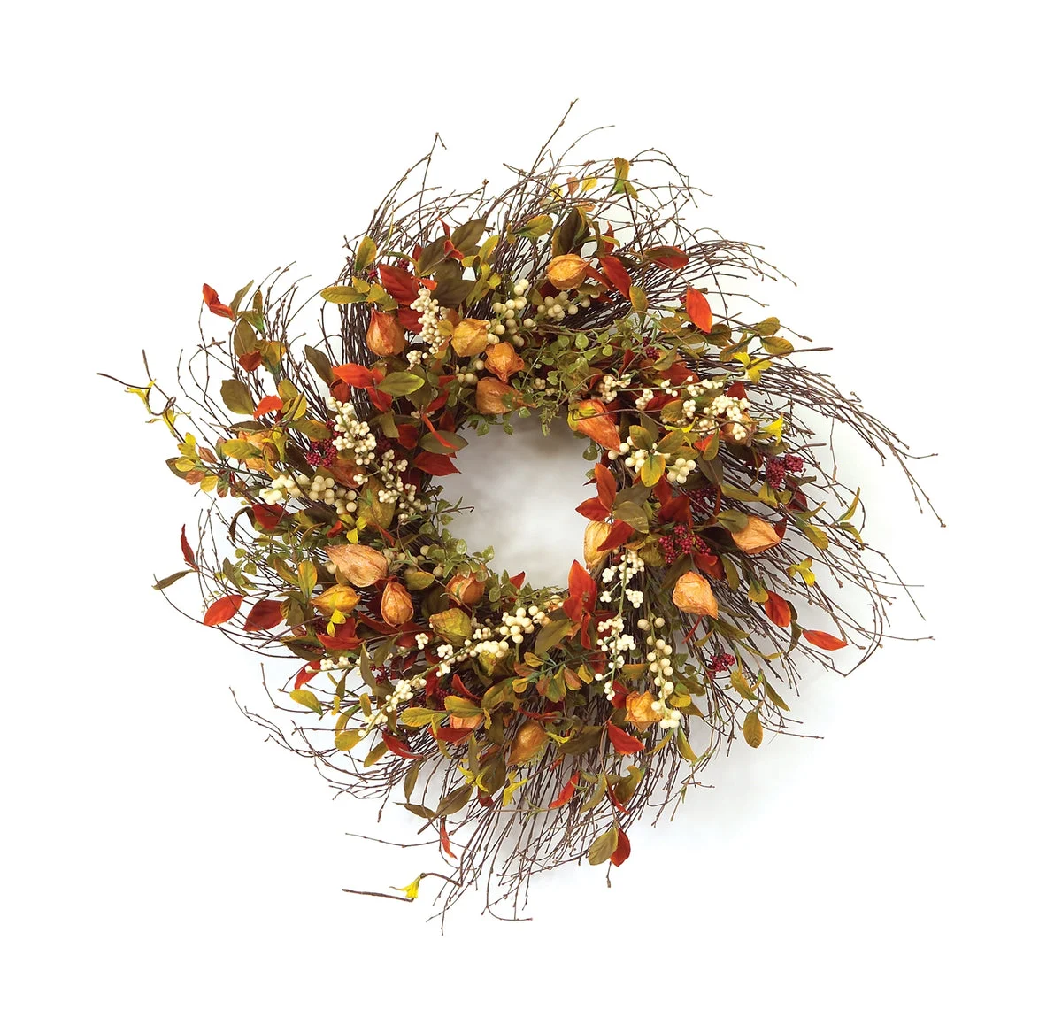 Cape Gooseberry Wreath – 20" Diameter – Indoor and Covered Outdoor Use – By Melrose