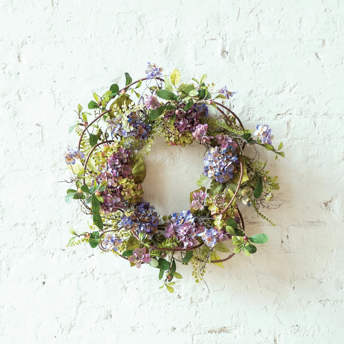 Hydrangea Floral Wreath 22" Handcrafted Polyester Faux Bloom Door & Seasonal Display Decor by Melrose