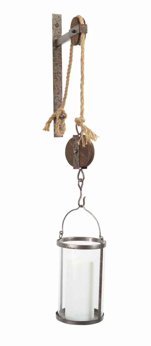 Pulley Mounted Canister Candleholder – 31"H Metal Glass Wall Sconce for Industrial Christmas Decor By Melrose