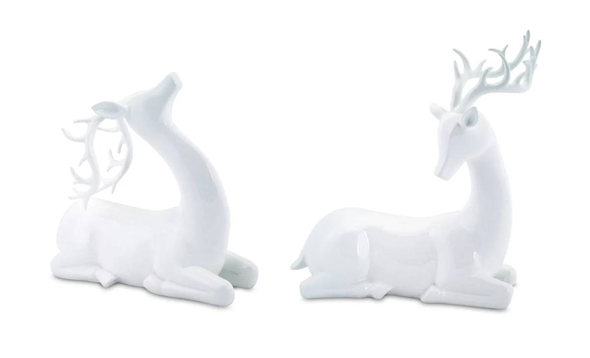 Modern Deer Polystone Art Figurine Set – Elegant White Minimalist Deer Duo for Christmas & Everyday Decor by Melrose