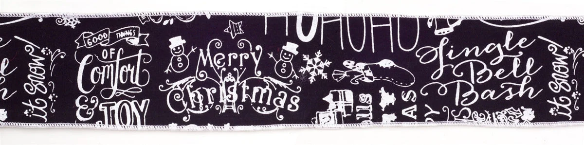 Christmas Ribbon (Set of 2) 4" Width – 10 Yards Black and White Sentiments By Melrose