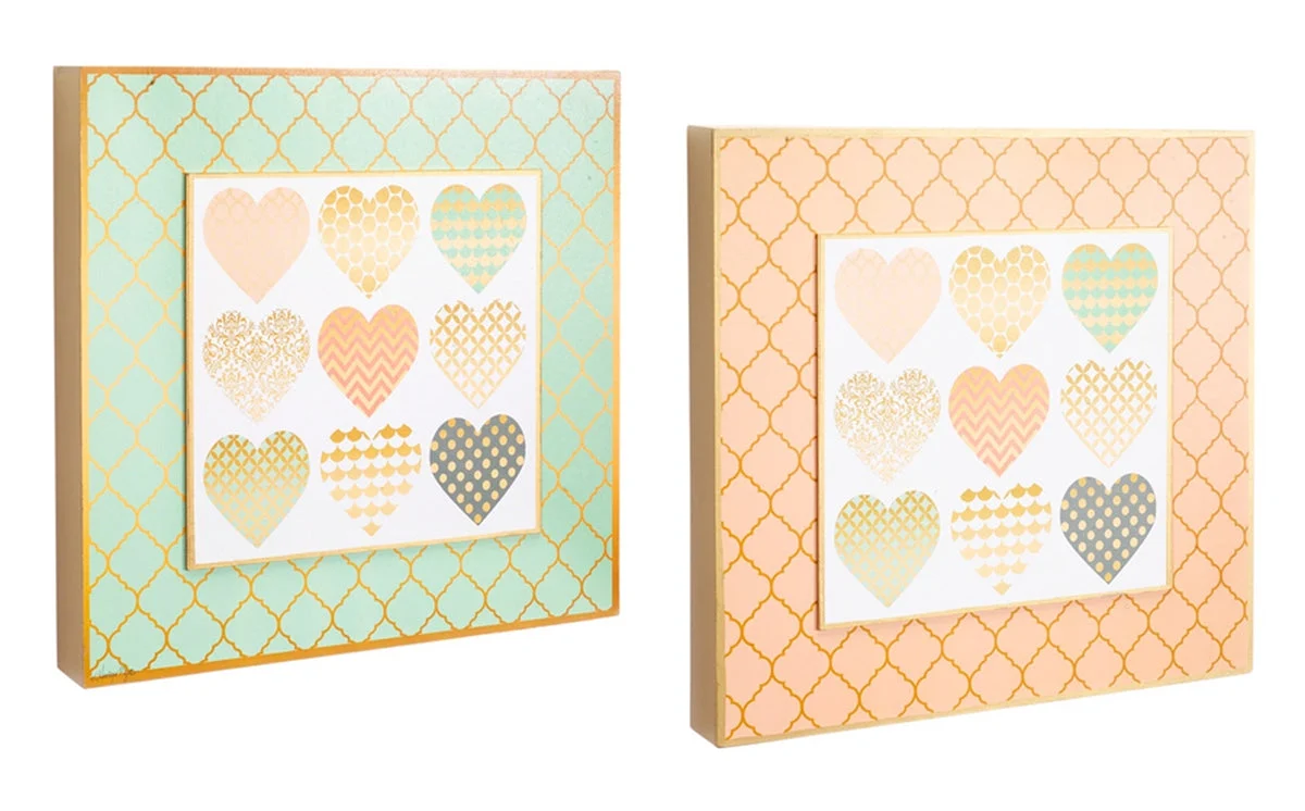 Melrose Heart Pattern Wall Plaque with Gold Accent (Set of 2)