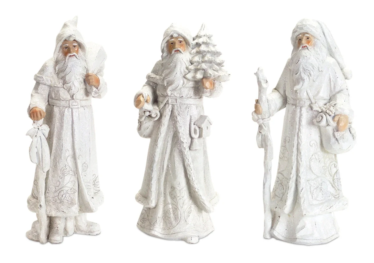 Christmas Seasonal Santa Set White Winter Figurines – 3 Designs by Melrose