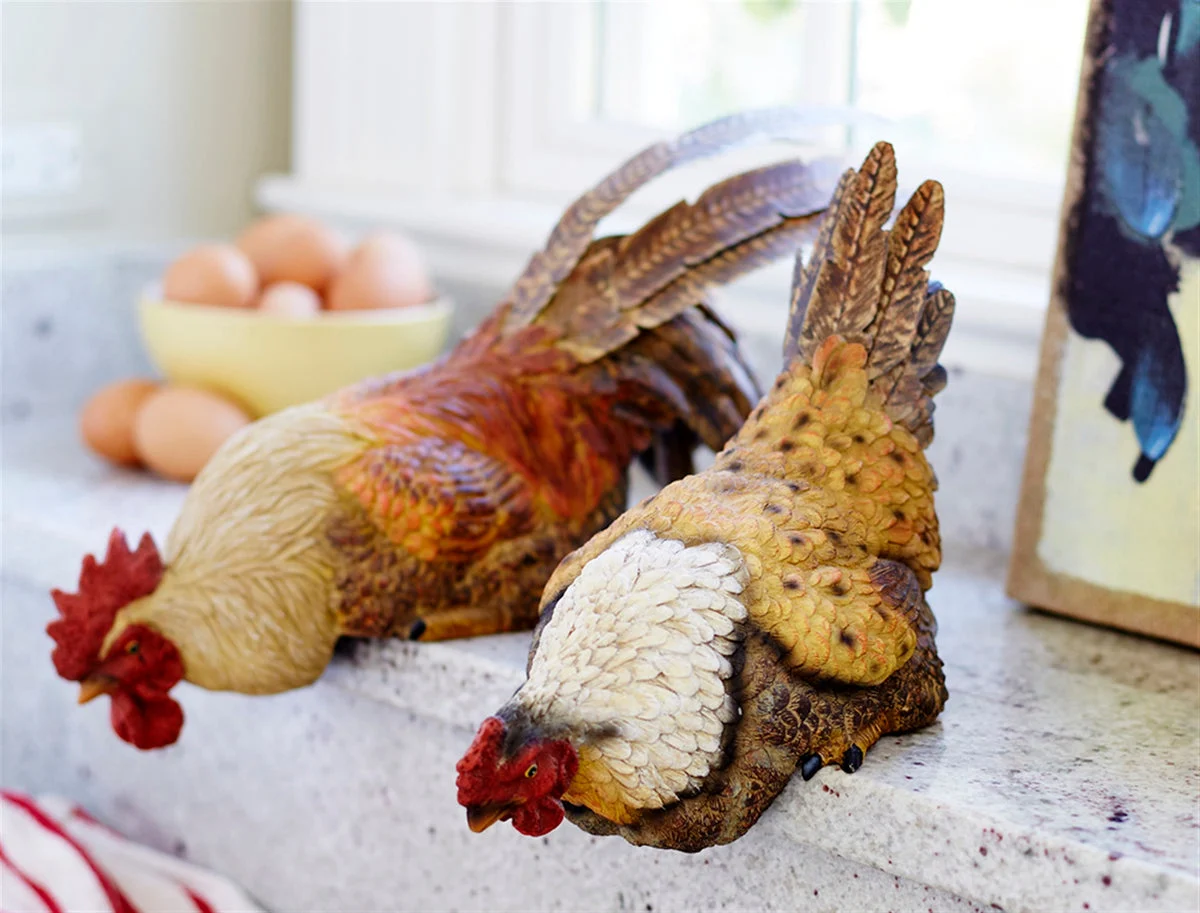 Hen and Rooster Shelf Sitters (Set of 2) – 8.25"H – Polyresin with Metal Accents – By Melrose