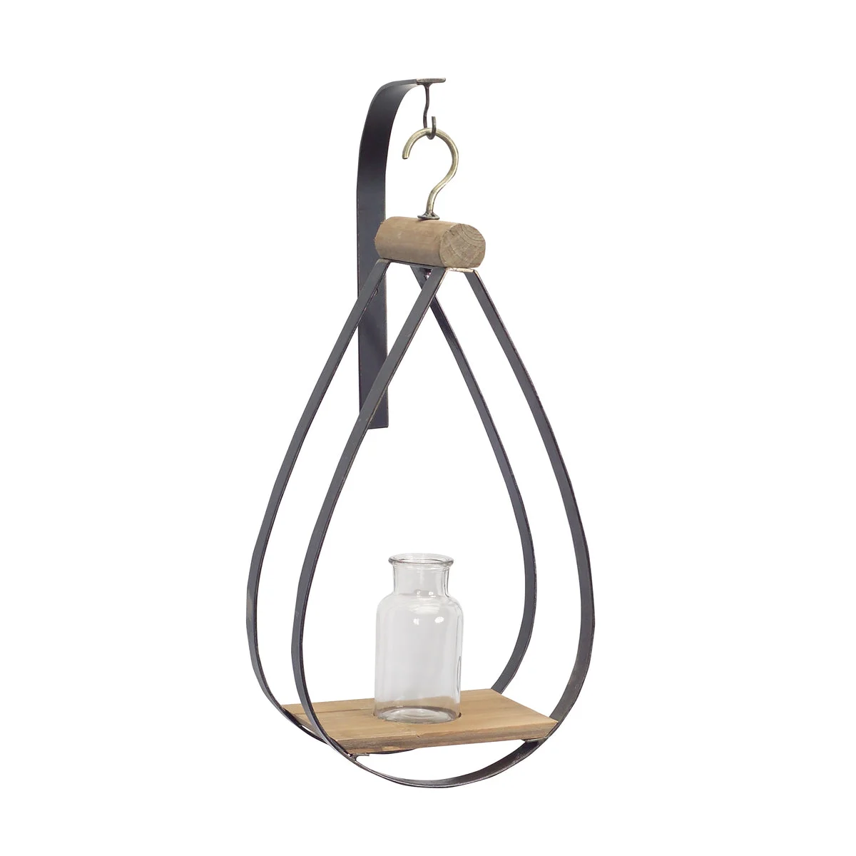 Glass Bottle Wall Vase in Wood and Metal Hanging Frame Set of 2 - 21 inch by Melrose