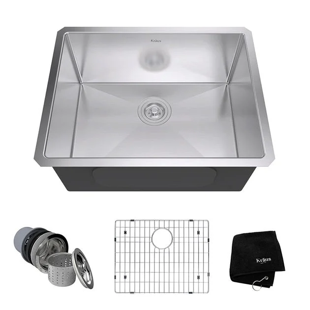 Standart Pro 23" Single Bowl Stainless Steel Undermount Kitchen Sink with NoiseDefend