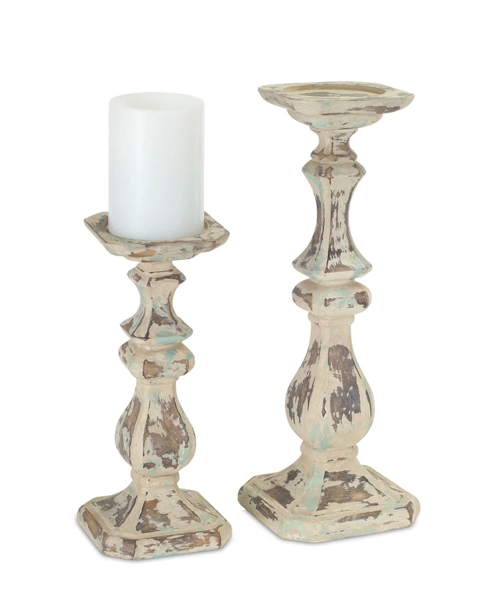 Melrose Weathered Stone Candle Holder (Set of 2)