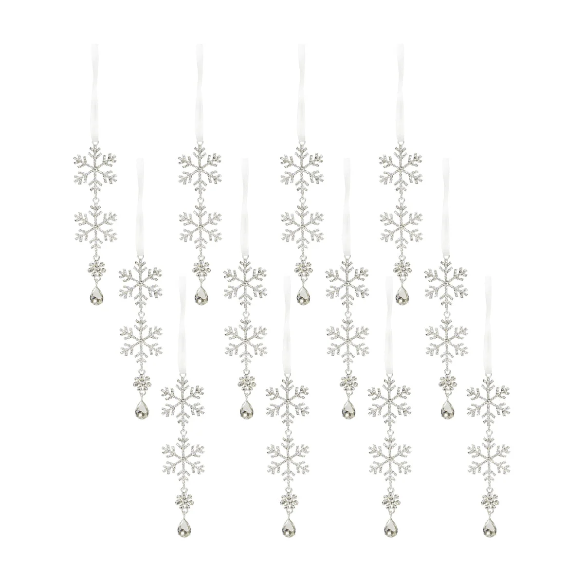 Snowflake Ornament Drop Set Silver Metal – Jewel Tiered Holiday Accent by Melrose