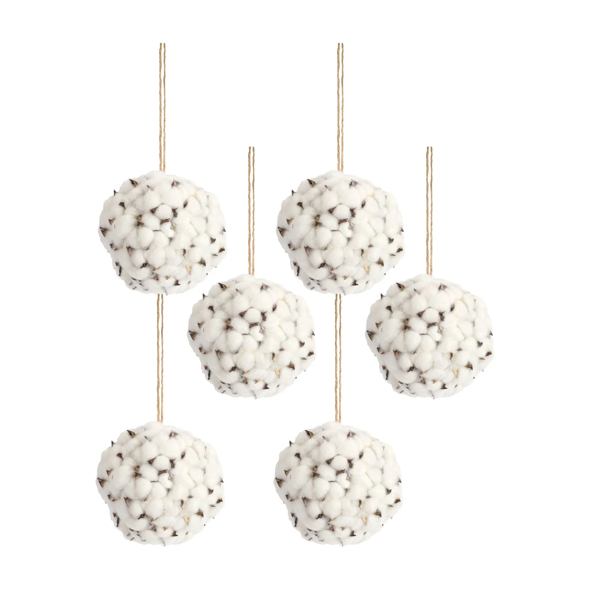 Decorative Cotton Orb Set Foam Polyester – 6.5" Hanging Home Accent by Melrose