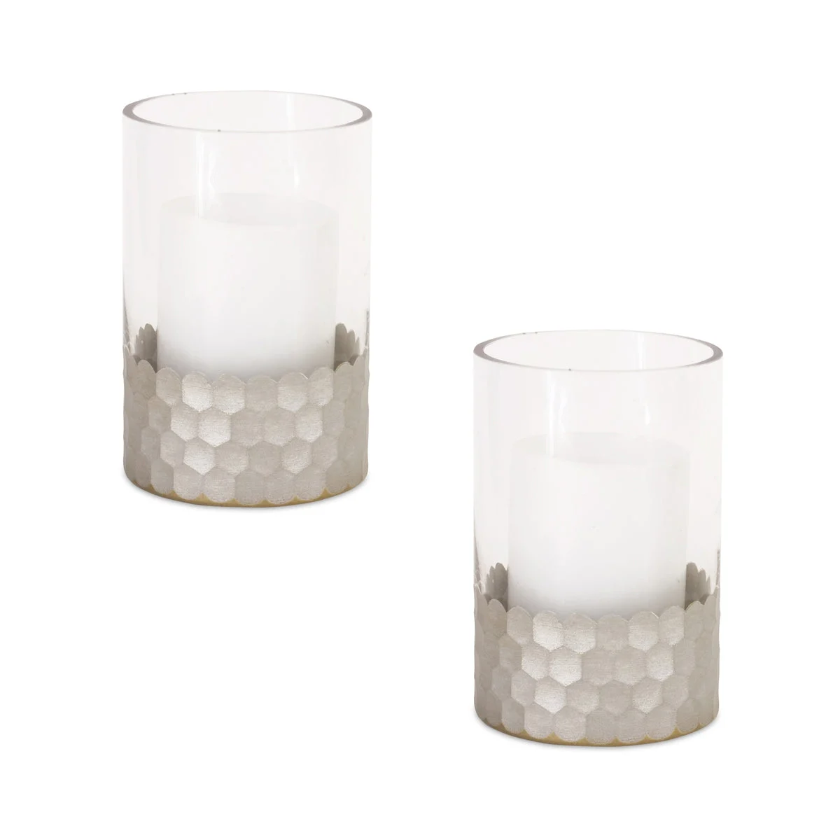 Glass Hurricane Candle Holder with Honeycomb Design (Set of 2) by Melrose
