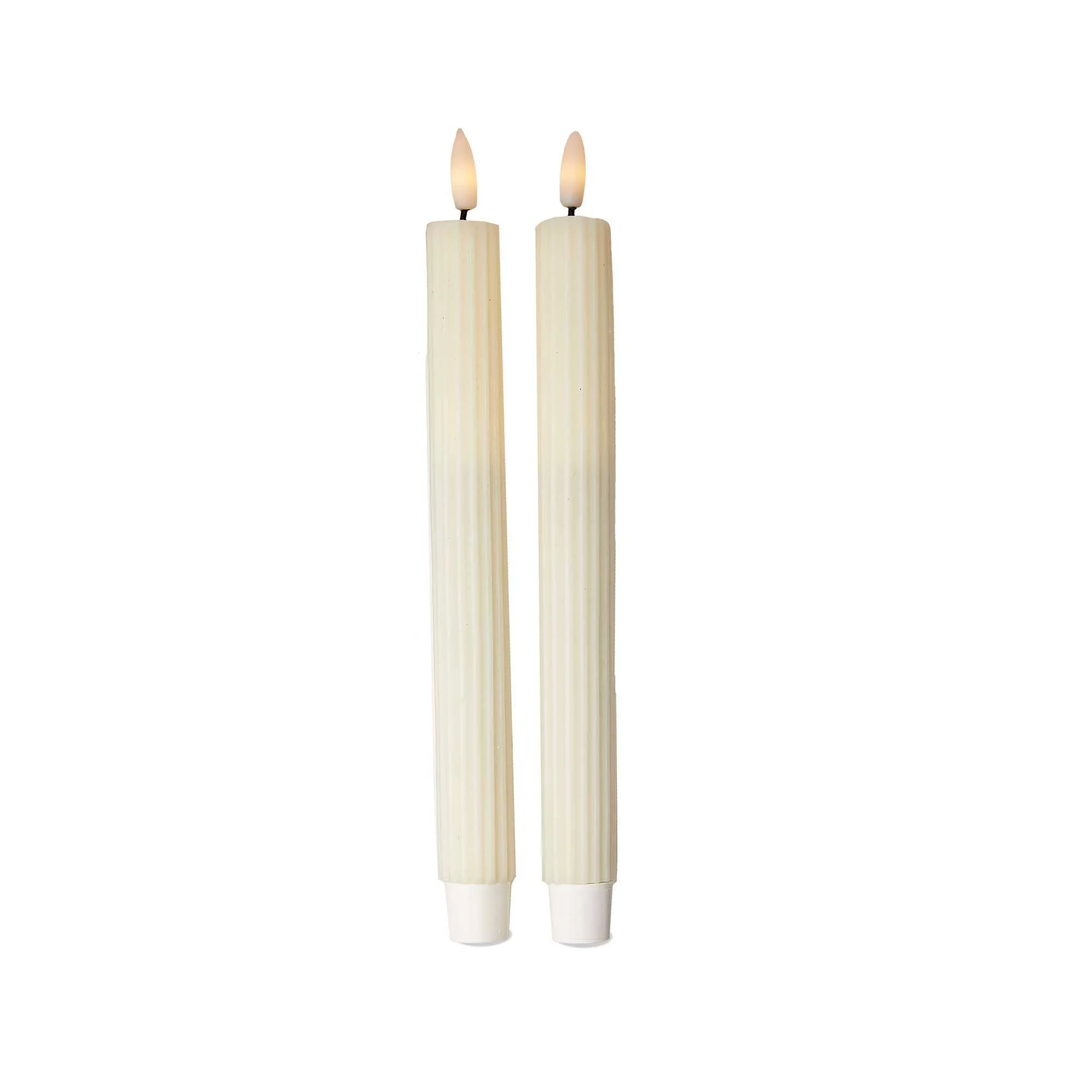Ivory Ribbed LED Taper Candles // Set of 2