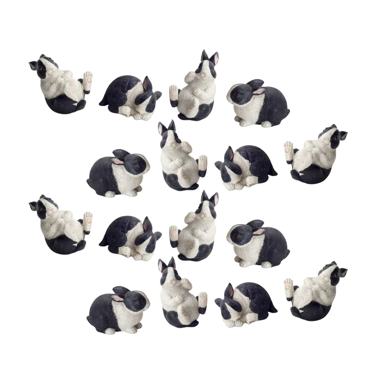 Playful Resin Rabbit Figurines Set of 16, Black & White Spring Décor 2"–3.5" by Melrose