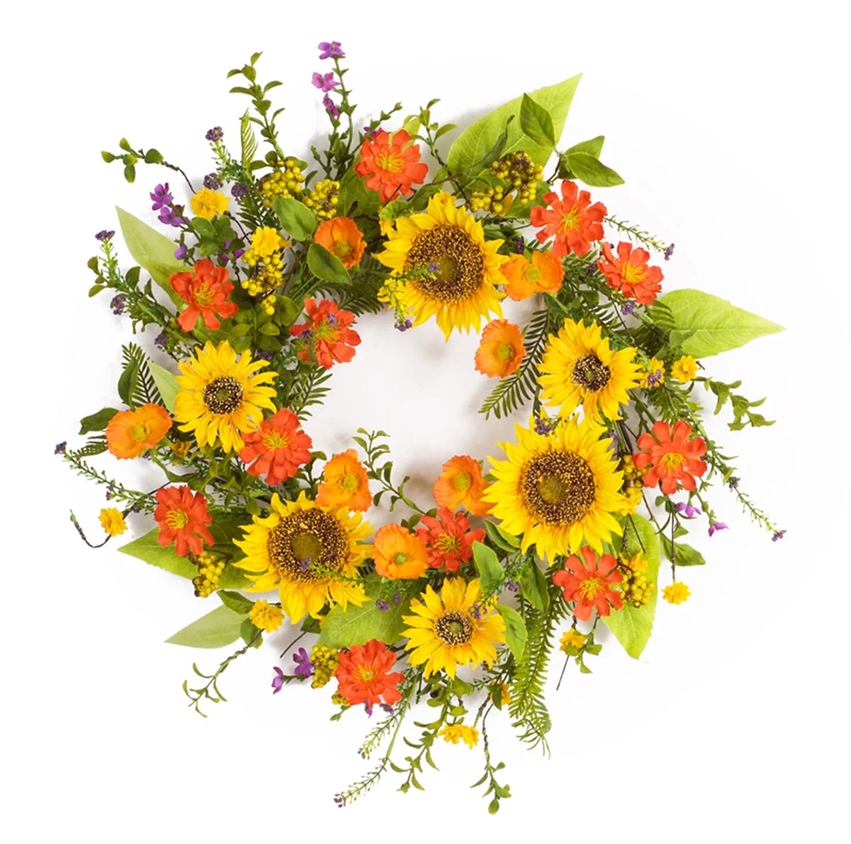 Sunflower Wreath with Greenery – 22" Faux Floral Door Accent by Melrose