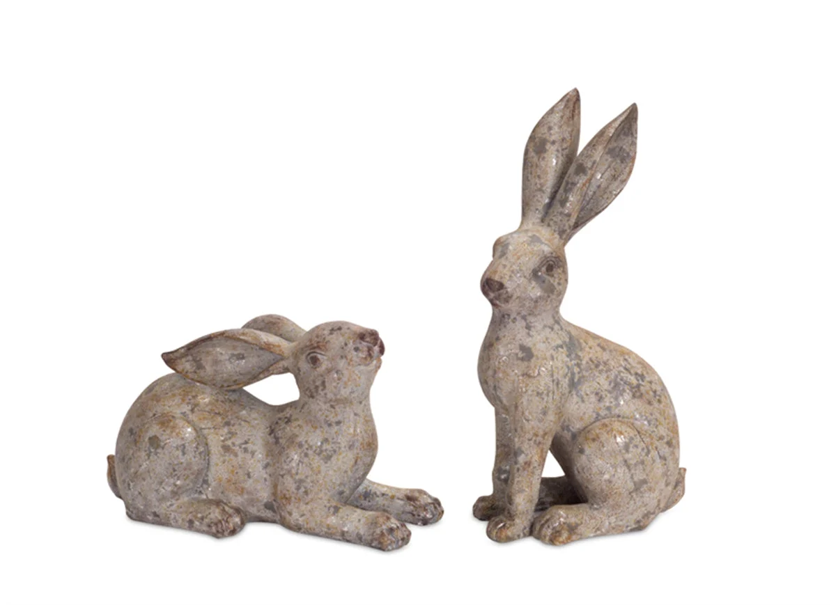 Garden Rabbit Figurines with Weathered Finish – 7" & 14" (2 Pack) by Melrose