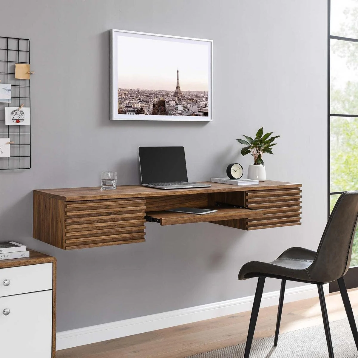 Modway EEI-5865-WAL Render Wall Mount Particleboard and Wood Office Desk in Walnut