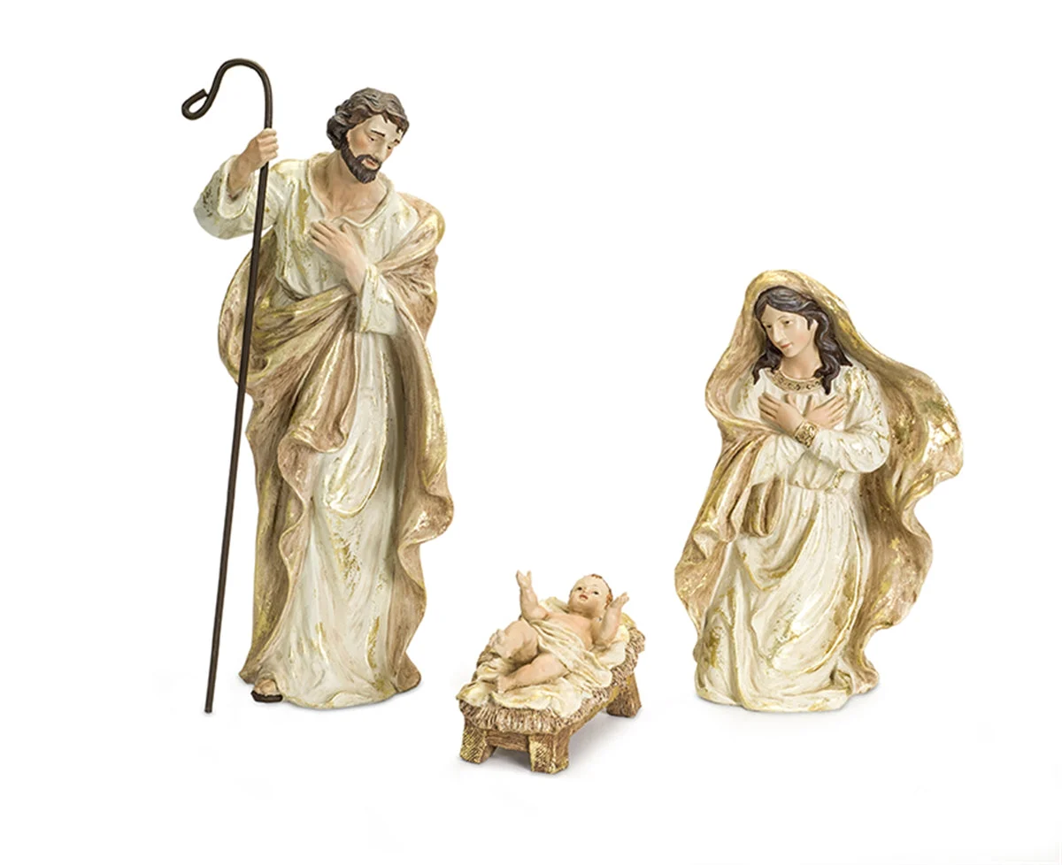 Nativity Holy Family Figurine Set with Gold Accents – 3 Piece Polyresin by Melrose