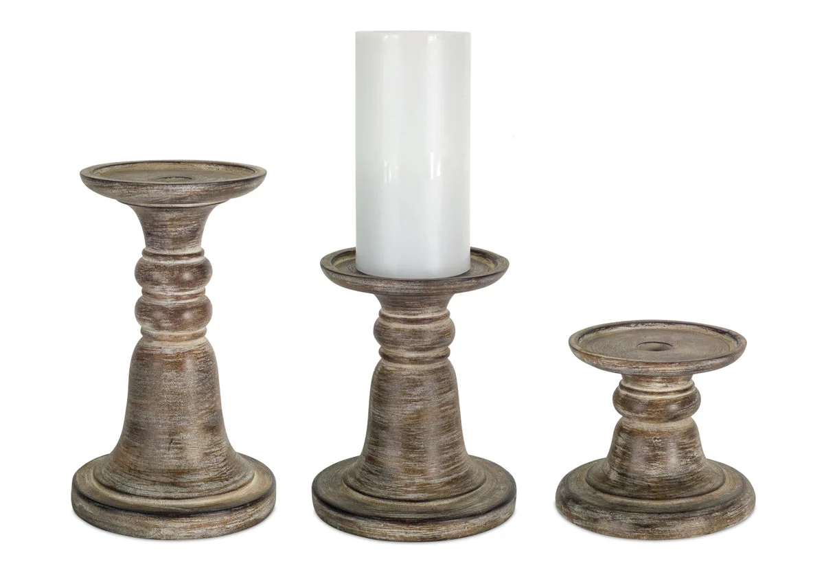 Traditional Stone Candle Holder Set Polyresin Decor (3pc) by Melrose