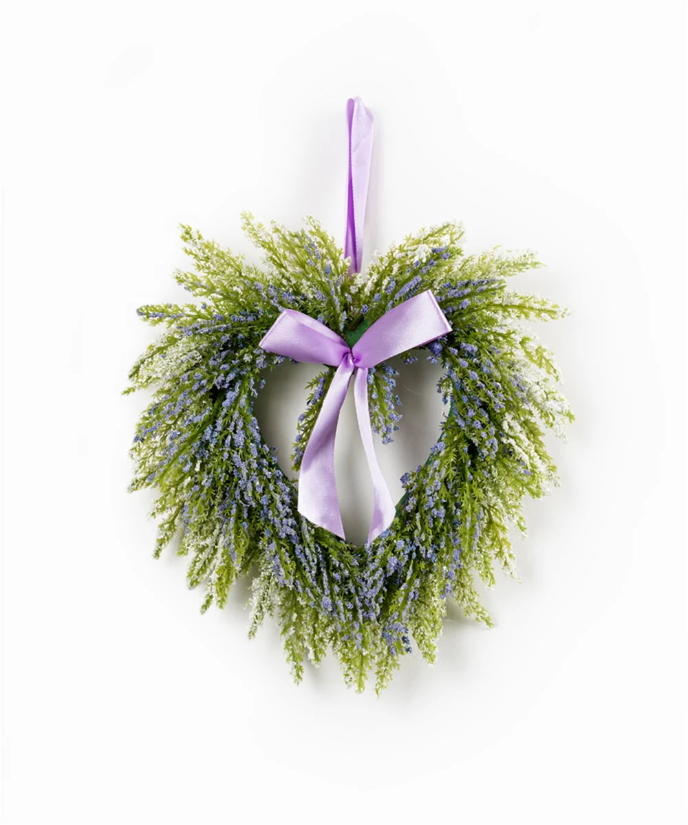 Lavender Twig Heart Wreath Set – Faux Floral Door Decor Set of 2 by Melrose