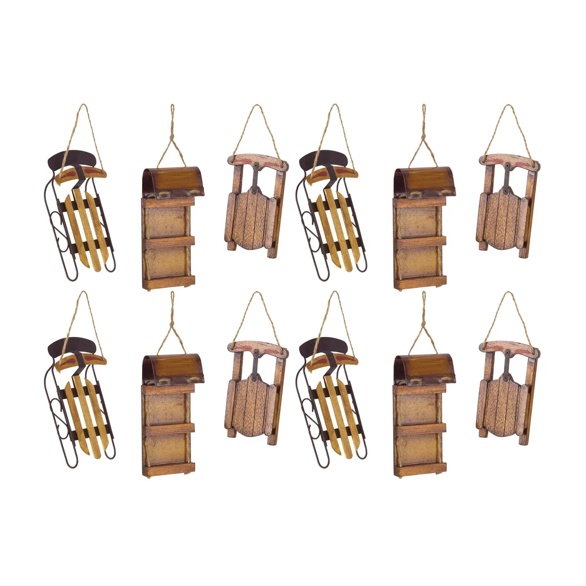 Decorative Wood Sled Ornaments – Set of 12 Christmas Decor by Melrose