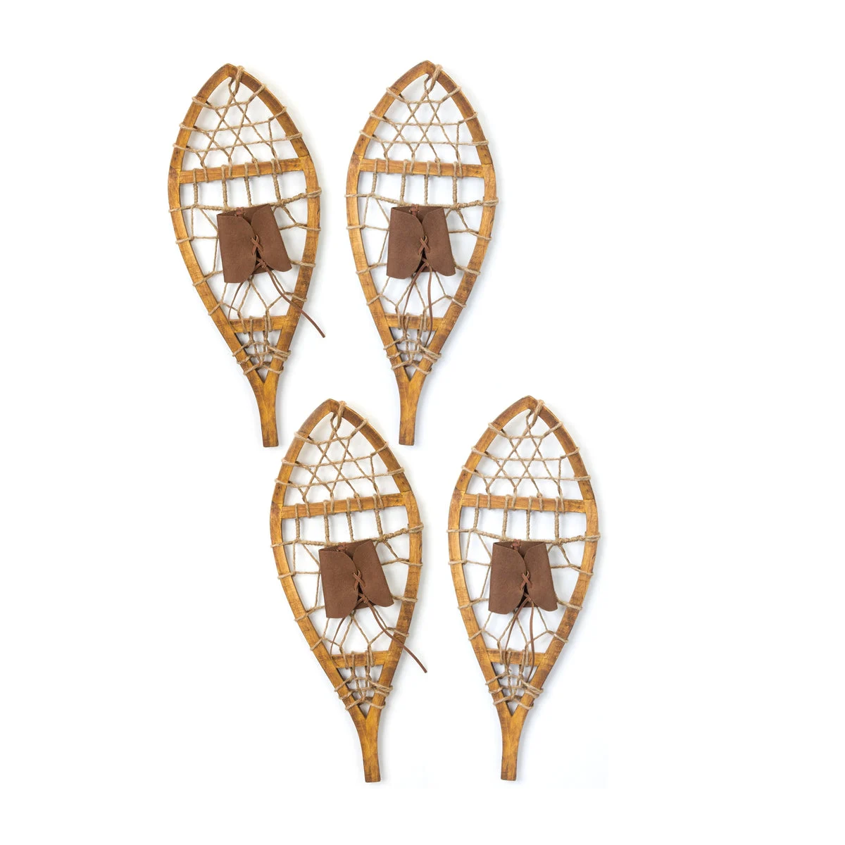 Wooden Snow Shoe Wall Decor Set of 4 in Brown and Tan for Holiday Decorating by Melrose