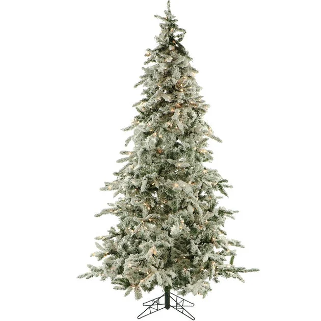 9-Ft. Flocked Mountain Pine Christmas Tree with Clear LED String Lights