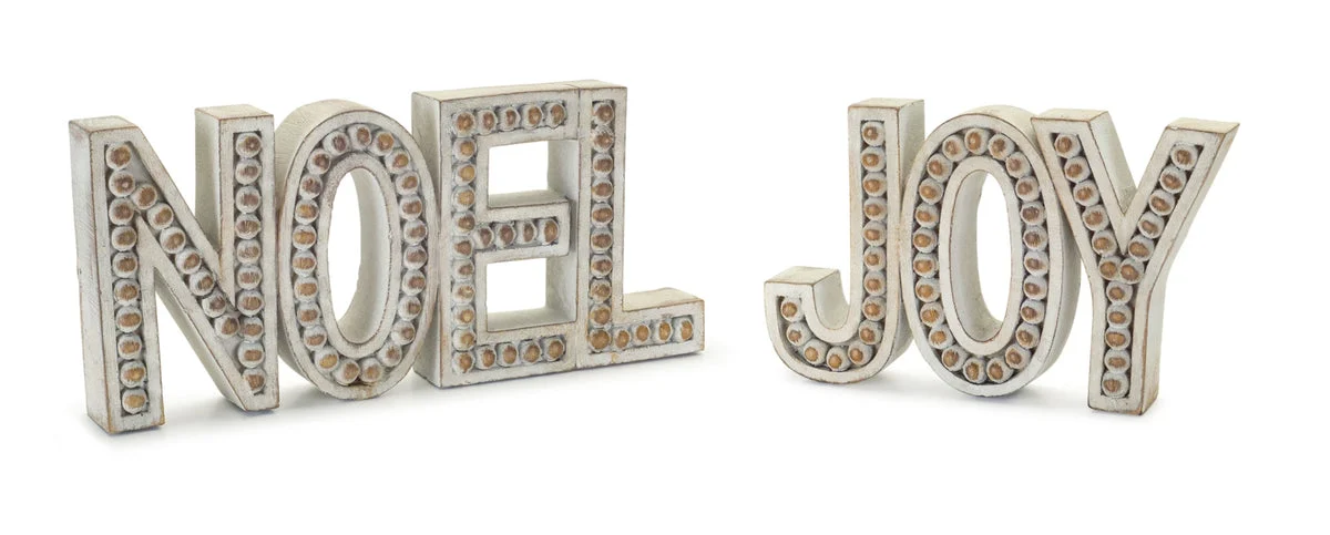 Beaded Wood Noel and Joy Sentiment Decor – Polyresin Holiday Set of 2 by Melrose
