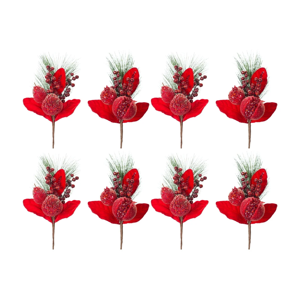 Beaded Pomegranate and Pear Holiday Picks – Polyester Christmas Set of 8 by Melrose