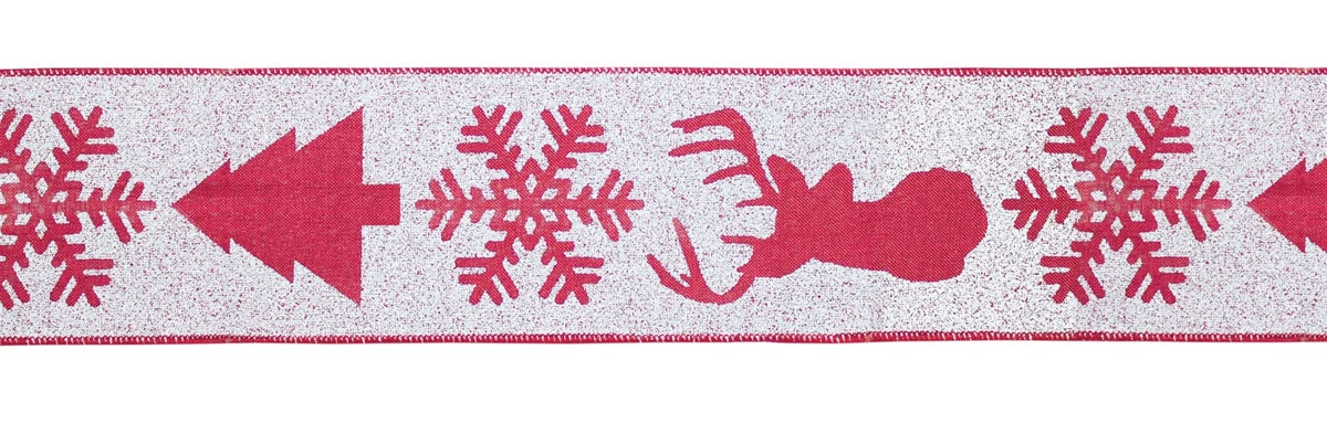 Red and White Deer and Tree Wired Ribbon – Polyester Holiday Set of 2 by Melrose
