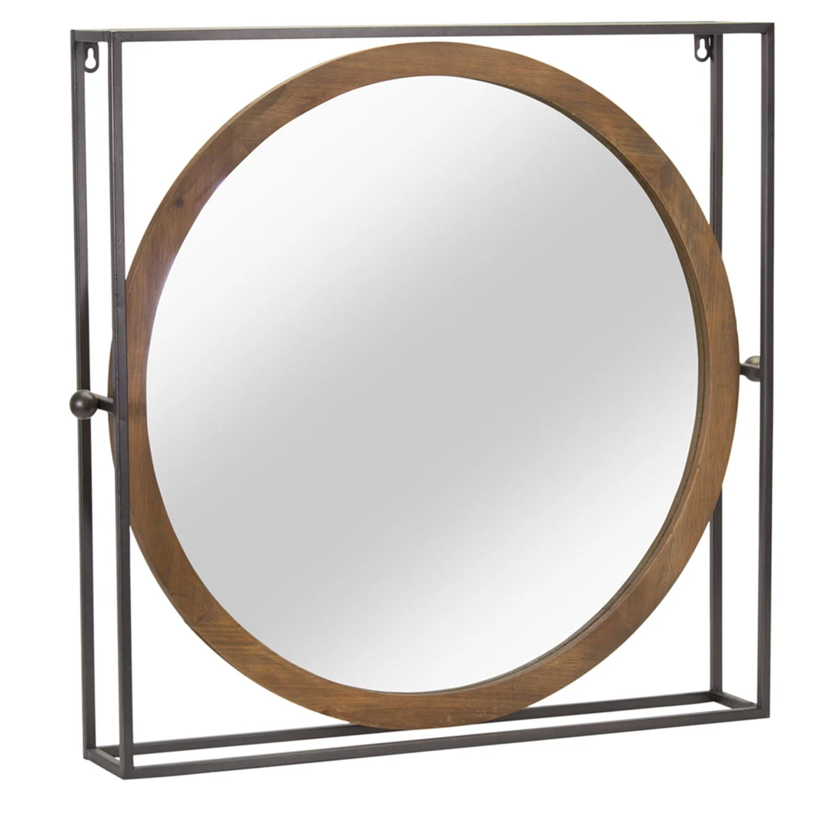 Melrose Wooden Circle Mirror with Iron Frame 24.5"H