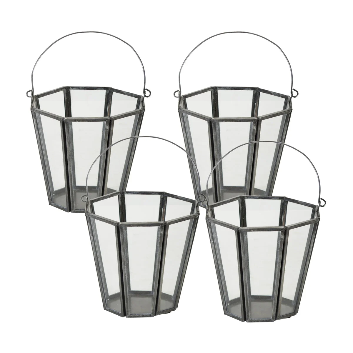 Decorative Glass Paneled Iron Candle Holder Set of 4 – 4.75" Tall by Melrose
