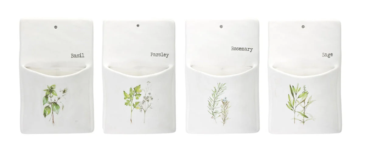 Ceramic Herb Wall Pocket Planters – 8.5" Tall Hanging Decor Set of 4 by Melrose