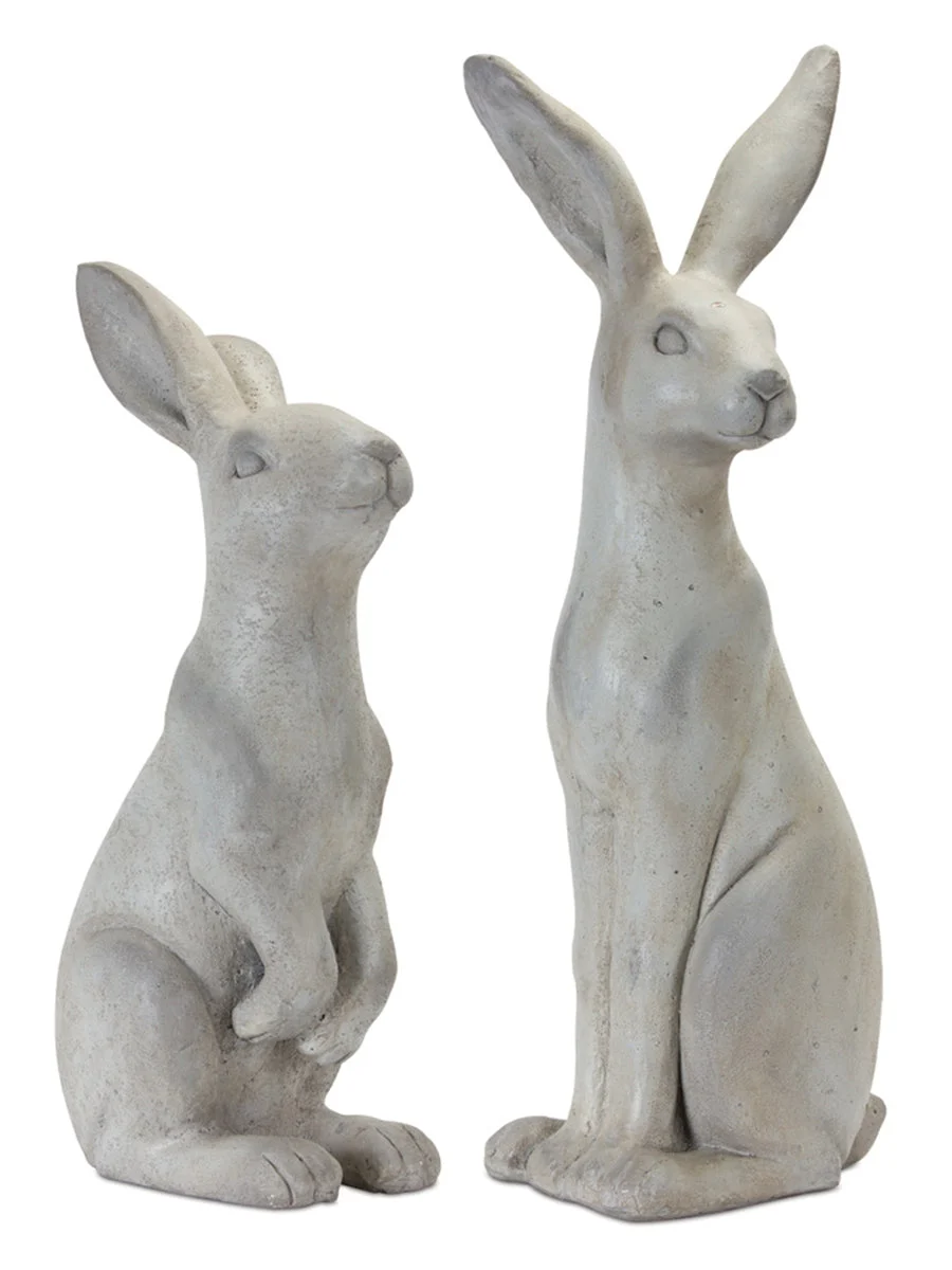 Rustic Stone Sitting Rabbit Sculptures – 24" Tall Seasonal Decor Set of 2 by Melrose