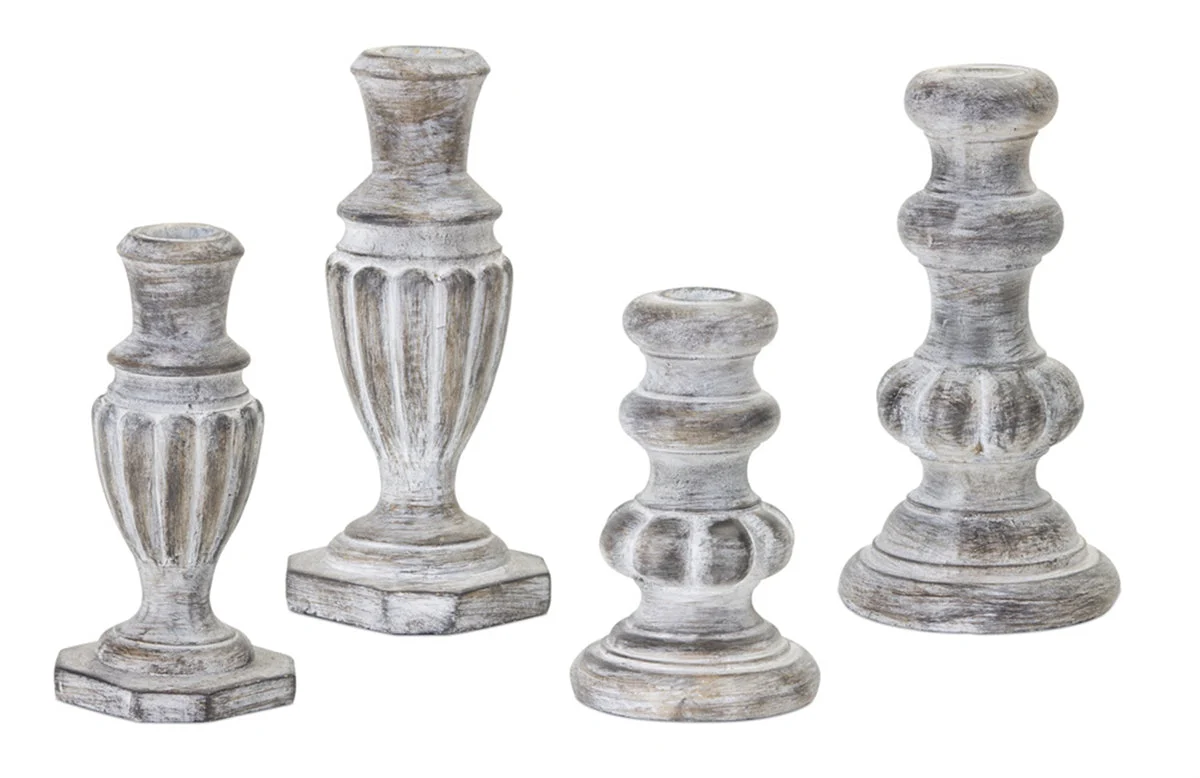 Farmhouse White-Wash Candle Holder Set of 4 – 7.5" Tall Assorted by Melrose