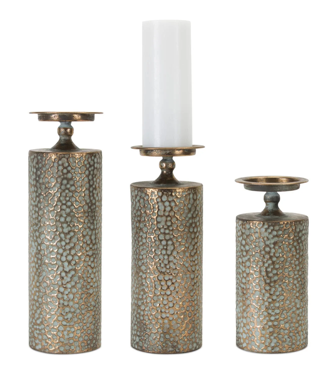 Vintage Hammered Metal Candle Holder Set 3-Piece Bronze Finish by Melrose