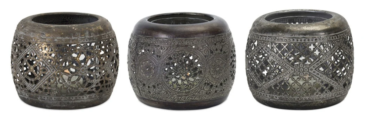 Punched Metal Candle Holder Set of 6, 4" Decorative Votive Cups by Melrose
