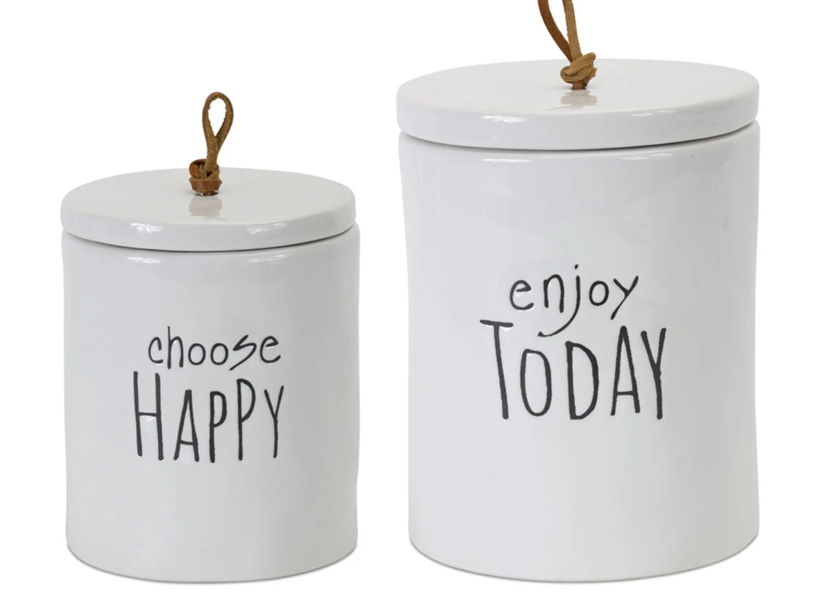 Stoneware Message Storage Set Sentiment Canisters for Home Decor – 2 Pack by Melrose