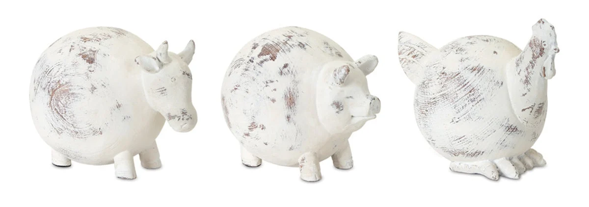 Weathered Stone Farm Animal Figurines – Set of 3 Rustic Resin & Stone Powder Cow, Pig & Chicken Home Decor Accents By Melrose