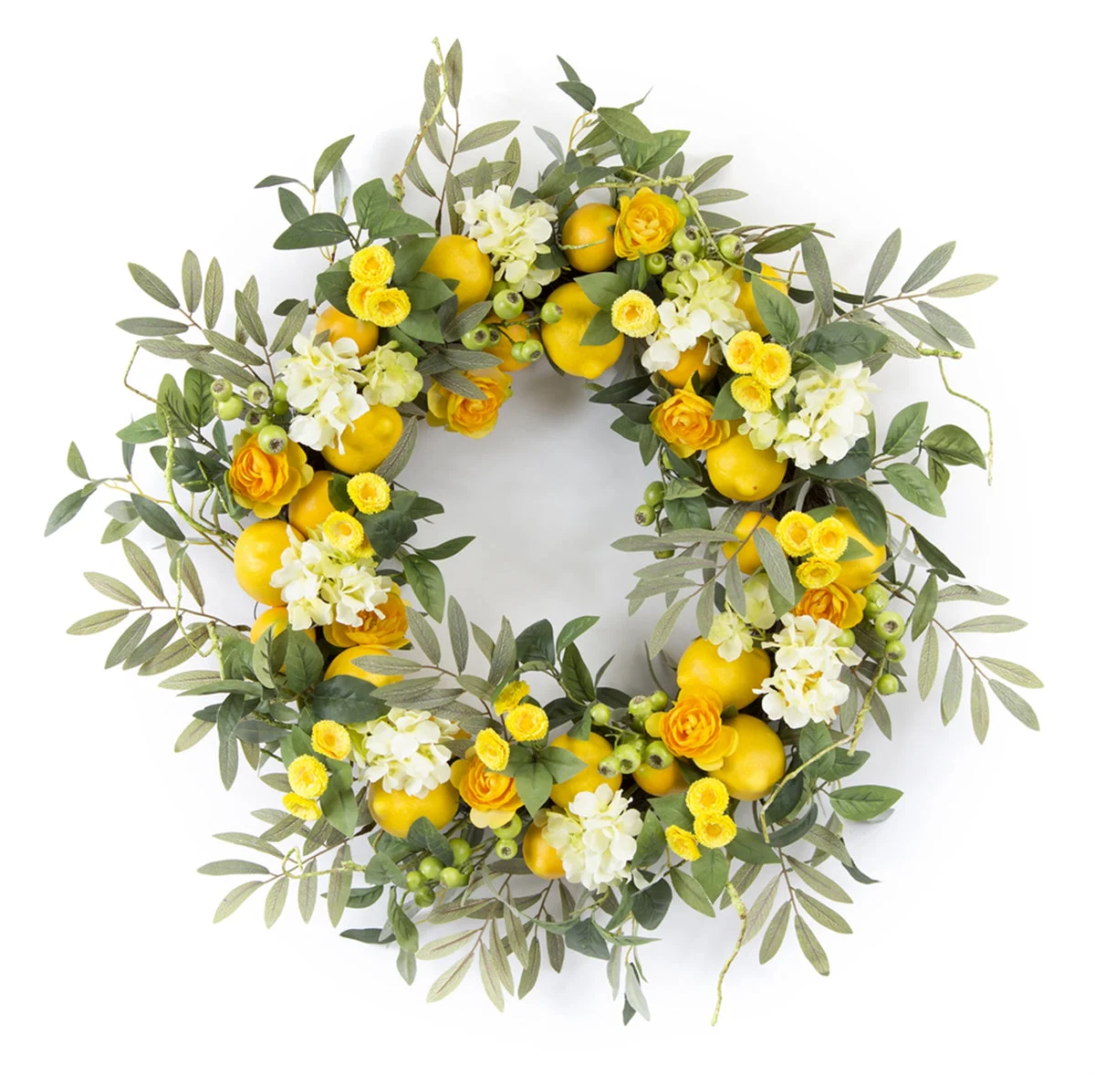 Lemon Floral Wreath – 28"D Spring Door Wreath with Yellow Lemons, Greenery & Flowers for Indoor/Covered Outdoor Display by Melrose