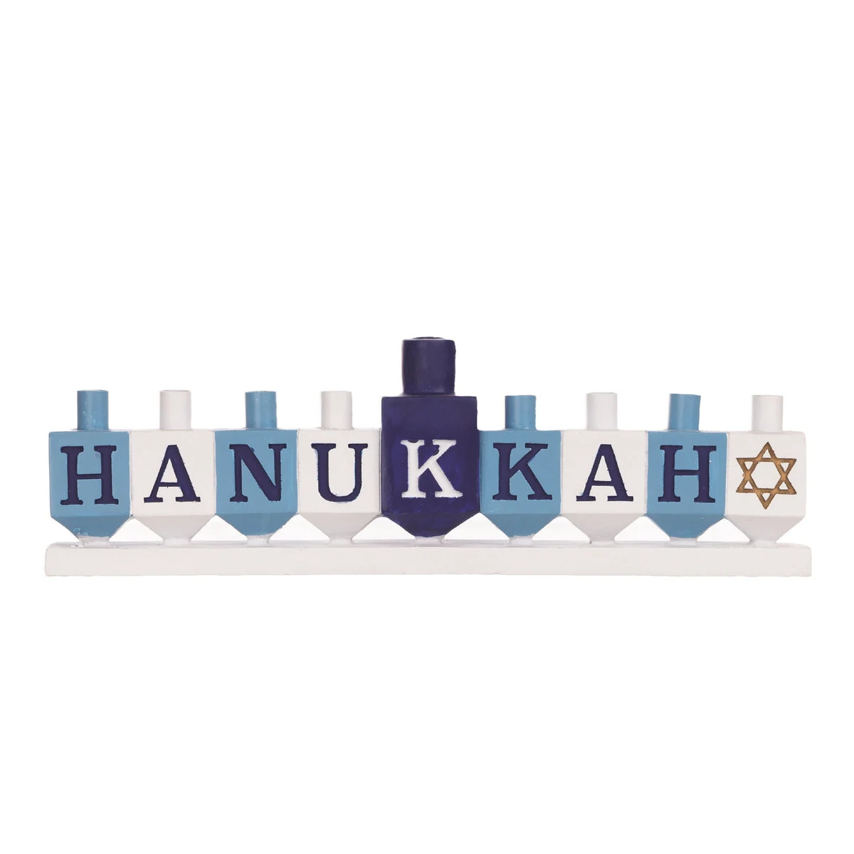 Resin Candle Holder Menorah 28.5" – Blue & White Design by Melrose