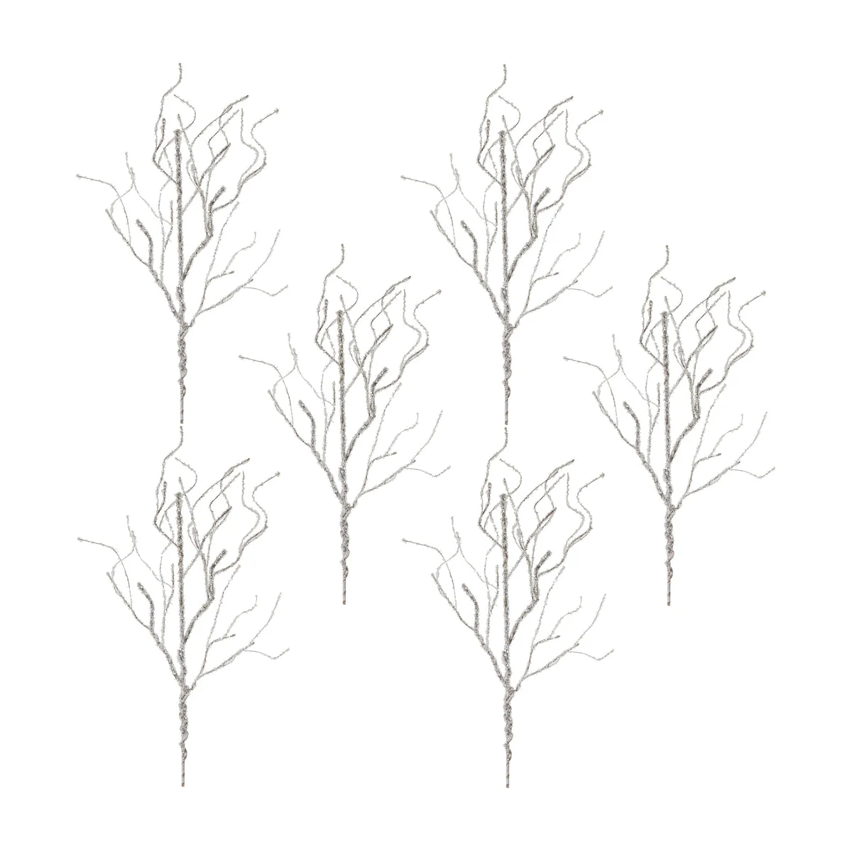 Christmas Festive Silver Twig Branches 34"H Set of 6 by Melrose