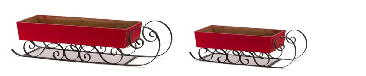Melrose Rustic Wooden Sleigh Decor with Ornate Metal Accent (Set of 2)